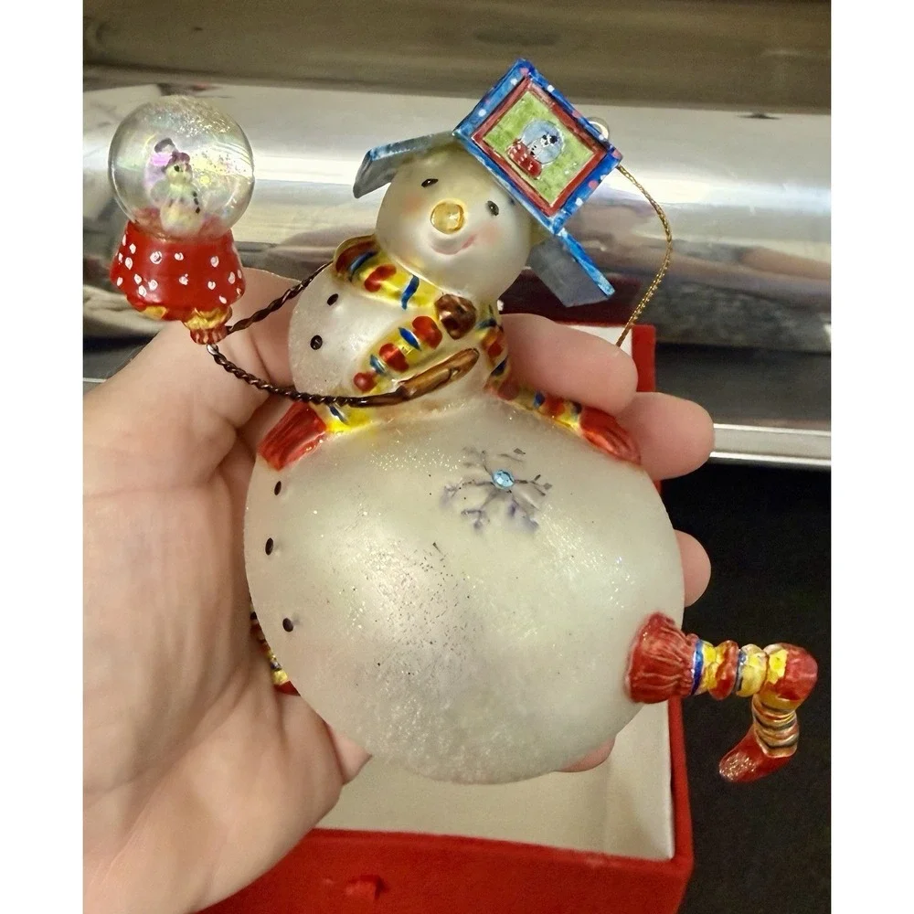 VTG Christopher Radko Blown Glass Ornament Chubby Cheer Delight Snowman Rare